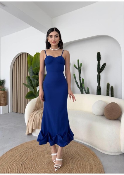 Dominic Eteği Büzgülü Midi Boy Elbise