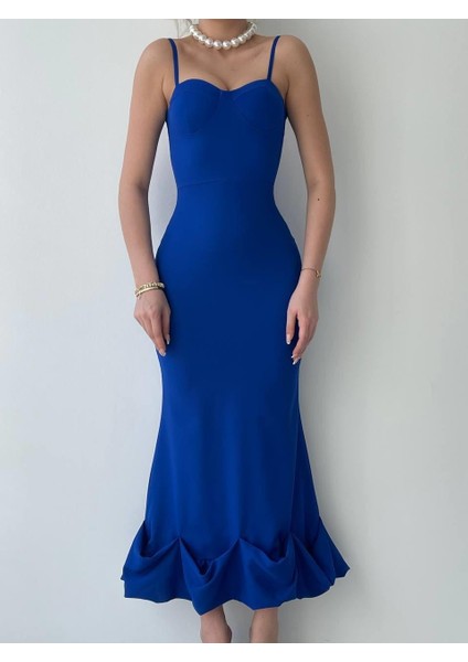 Dominic Eteği Büzgülü Midi Boy Elbise