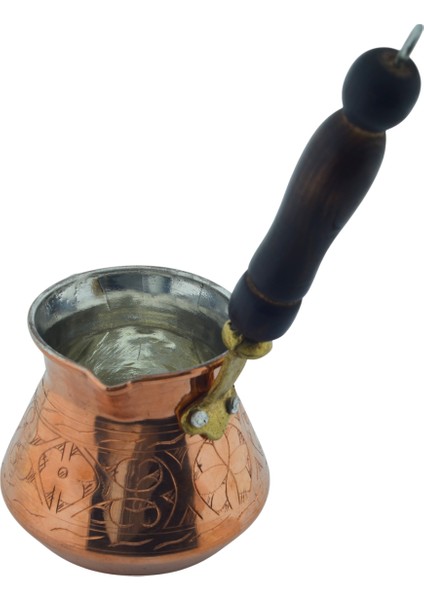Otantik Işlemeli 3 Adet Ahşap Saplı El Yapımı Eskitme Bakır Cezve Set fırsatları