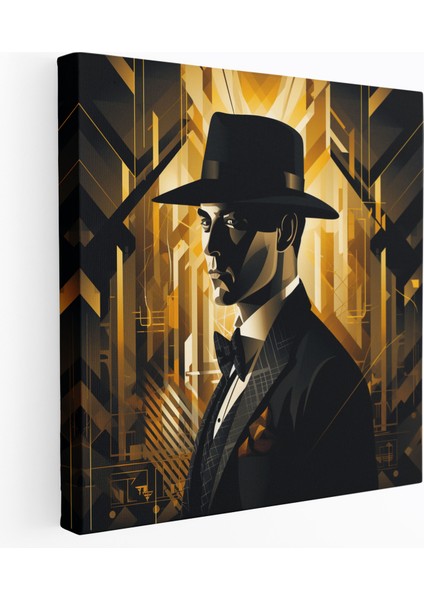 Peaky Blinders Art Deco Şapka Kanvas Tablo - Peaky Blinders Geometrik Arka Plan Şapka Duvar Sanatı