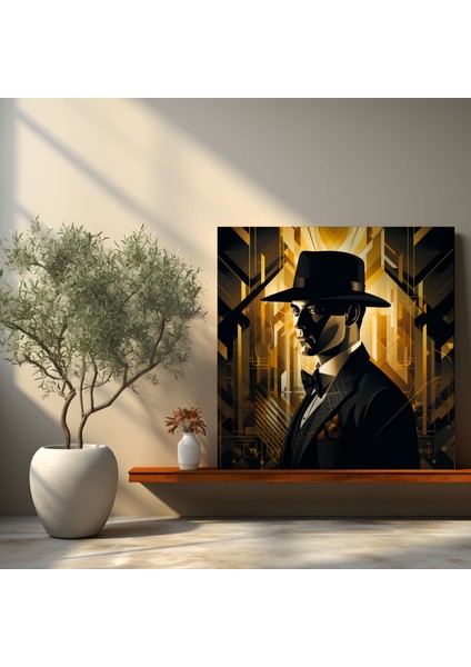 Peaky Blinders Art Deco Şapka Kanvas Tablo - Peaky Blinders Geometrik Arka Plan Şapka Duvar Sanatı fiyatları