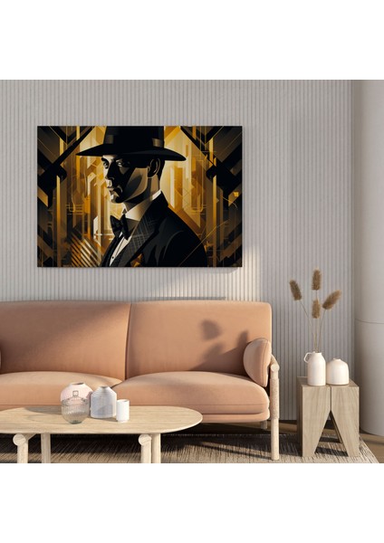 Peaky Blinders Art Deco Şapka Kanvas Tablo - Peaky Blinders Geometrik Arka Plan Şapka Duvar Sanatı modelleri