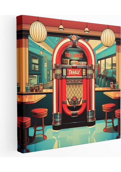 Nostaljik Diner Jukebox Kanvas Tablo - Retro Poster Tasarımı Canlı Müzik Atmosferi