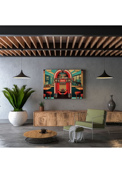 Nostaljik Diner Jukebox Kanvas Tablo - Retro Poster Tasarımı Canlı Müzik Atmosferi fiyatları