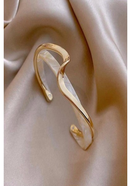 Kadın Bileklik Vip Seri Akrilik Metal Mix Dalga Model Kelepçe Bileklik