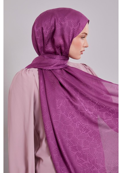 Fuşya Çubuk Desen Jakarlı Janjan Şal