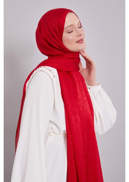 Kırmızı Çubuk Desen Jakarlı Janjan Şal fiyatları