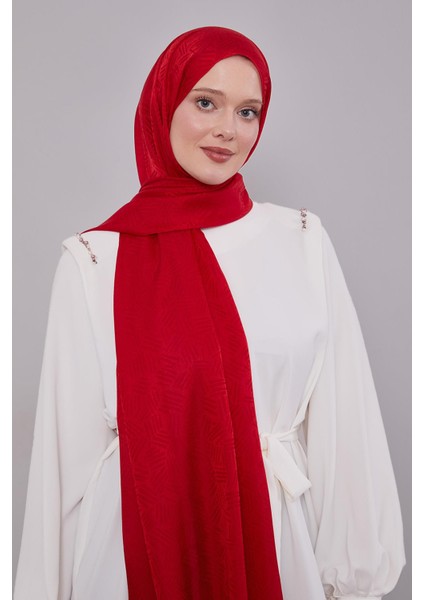 Kırmızı Çubuk Desen Jakarlı Janjan Şal modelleri