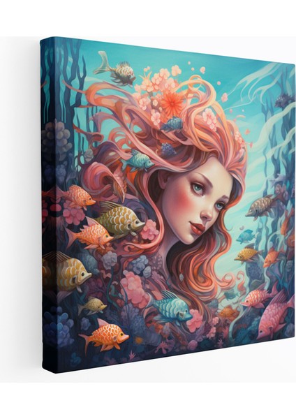 Pastel Denizkızı Duvar Dekorasyonu - Denizkızı Sualtı Dünyası Kanvas