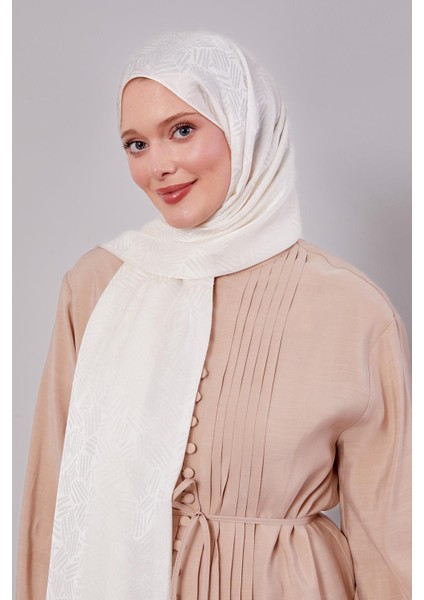 Kırık Beyaz Çubuk Desen Jakarlı Janjan Şal