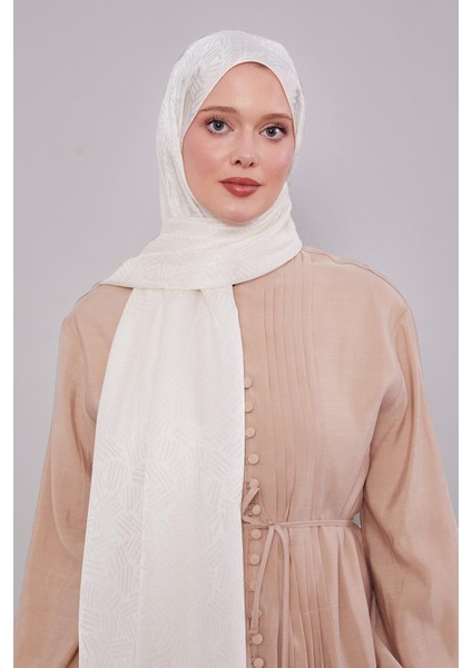 Kırık Beyaz Çubuk Desen Jakarlı Janjan Şal modelleri