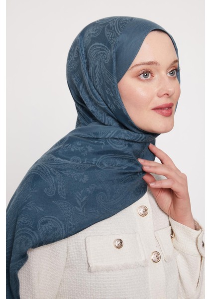 Petrol Mavi Hint Desen Grazia Şal modelleri
