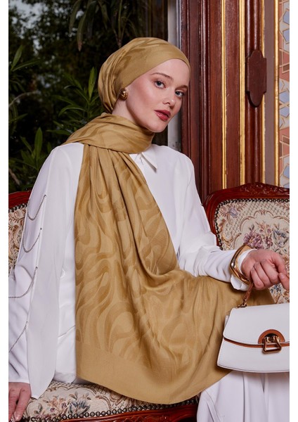 Yağ Yeşili Soyut Desen Grazia şal