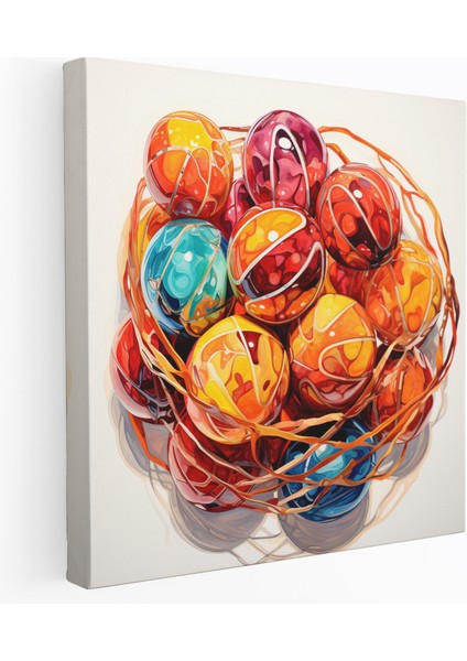 Nba Kanvas Tablo - Suluboya Basketbol Topları Duvar Sanatı - Canlı Renkler