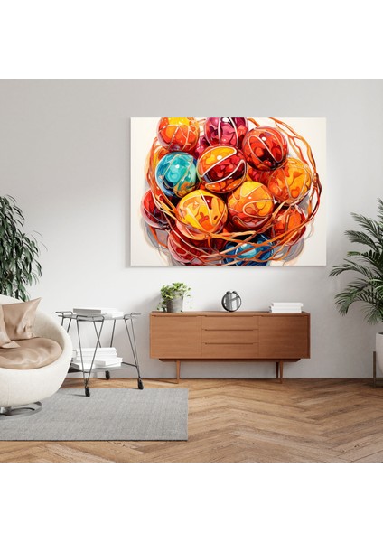 Nba Kanvas Tablo - Suluboya Basketbol Topları Duvar Sanatı - Canlı Renkler fiyatları