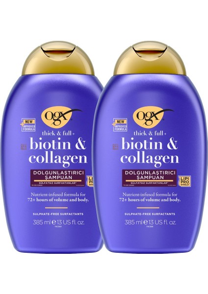 Biotin Collagen Şampuan - Saçları Besleyip Dolgunlaştıran, Canlandırıcı ve Sülfatsız, 2×385 ml fırsatları