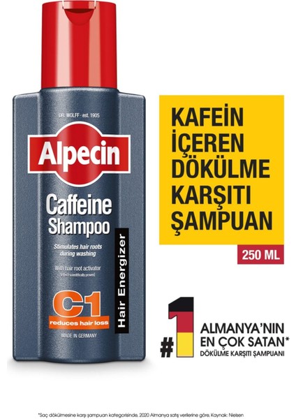 Kafein Şampuan C1 - Saç Uzamasını Destekleyen, Güçlendirici ve Vitamin İçeren, Tüm Saç Tipleri için Erkeklere Özel, 250 ml modelleri