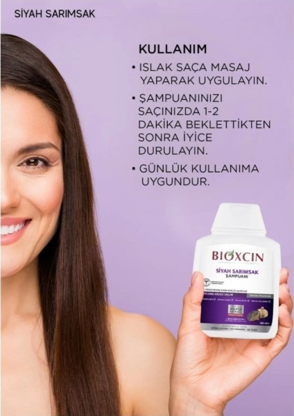 Siyah Sarımsak Şampuanı - Saç Dökülmesine Karşı Güçlendirici ve Canlandırıcı Etki, 300 ml, Bitkisel Formül, Paraben İçermez