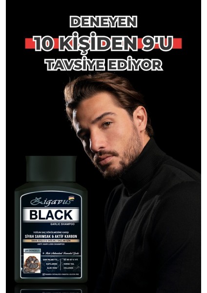 Black Dökülme Karşıtı Sülfatsız Şampuan 300 ml Siyah Sarımsak ve Aktif Karbonlu Tüm Saç Tipleri
