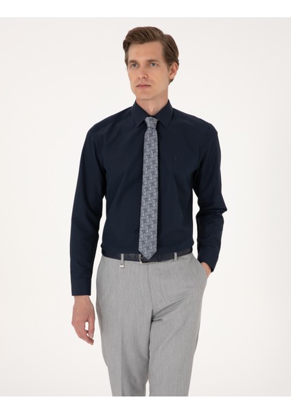 Erkek Lacivert Regular Fit Uzun Kollu Basic Gömlek 50316742-VR033