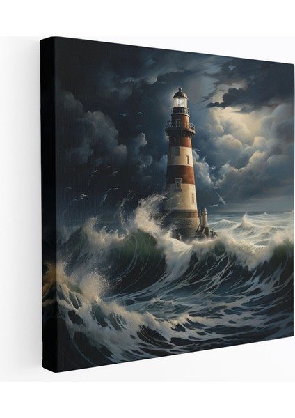 Klasik Deniz Mavisi Deniz Feneri Duvar Sanatı - Mavi Duvar Dekorasyonu Deniz Duvar Sanatı Deniz Feneri Kanvas Tablo