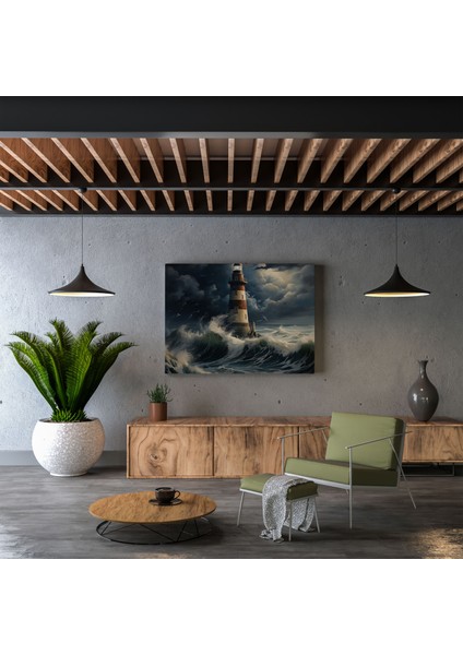 Klasik Deniz Mavisi Deniz Feneri Duvar Sanatı - Mavi Duvar Dekorasyonu Deniz Duvar Sanatı Deniz Feneri Kanvas Tablo fiyatları