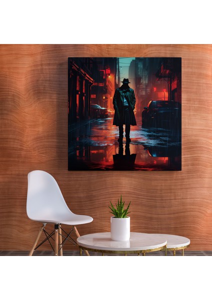 Pulp Fiction Canvastan Baskı - Neon Noir Dedektif Silueti - Pulp Fiction Öz Neon Noir Görsel Olarak Çarpıcı Kontrast fiyatları