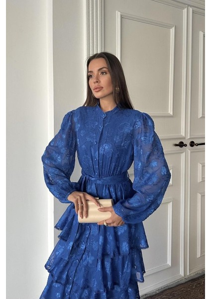 Saks Valonlu Şeritli Kat Kat Elbise modelleri