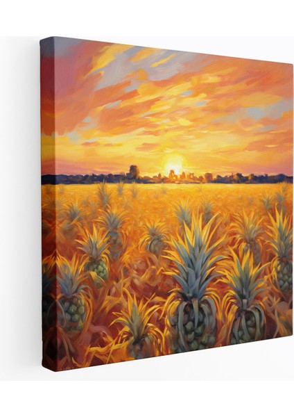 Ananas Tablo - Altın Günbatımı - Duvar Dekorasyonu Kanvas Tablo Sanatı