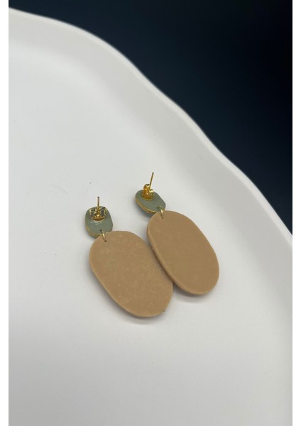 Miyapetya Özel Tasarım Modern Altın Renk Dokunuşlu Çiçek Desenli El Yapımı Polimer Kil Küpe