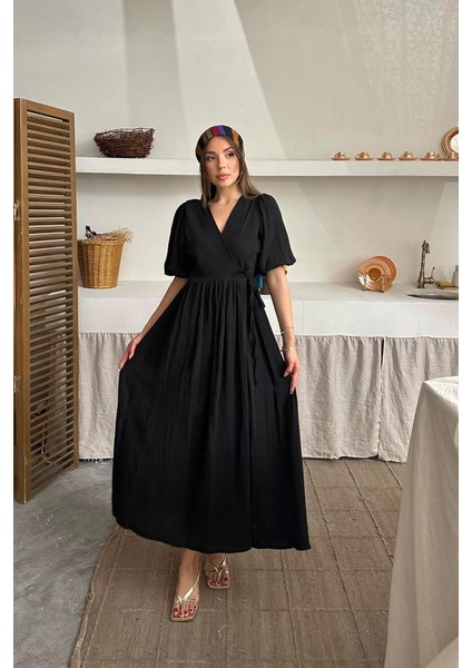 Siyah Müslin Uzun Elbise fiyatları