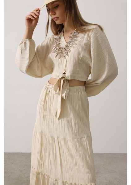 Balon Kollu Etekli Kaş Takım - Taş