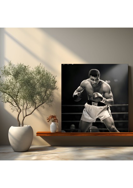 Muhammad Ali Duvar Sanatı - Yoğun Siyah Beyaz Kanvas Tablo - Duvar Dekorasyonu Için Muhammad Ali Kanvas Duvar Sanatı modelleri