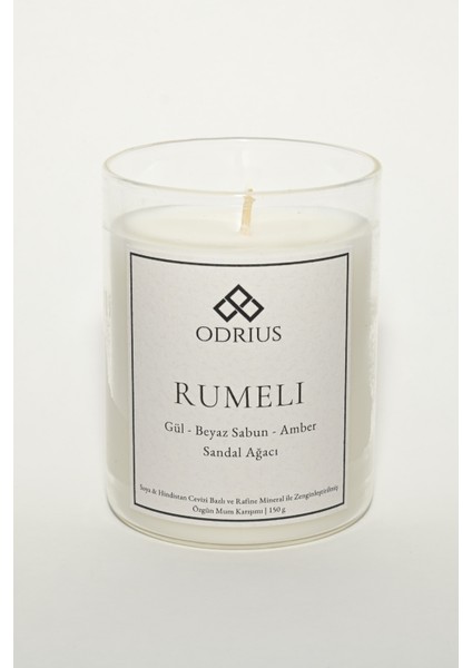RUMELI Kokulu Mum – Sandal Ağacı & Gül – Zarif ve Sofistike Koku – El Yapımı Kalıcı Mum – Soya & Hindistan Cevizi Bazlı ve Rafine Mineral ile Zenginleştirilmiş Özgün Mum Karışımı – 150 gram - ODRIUS fiyatları