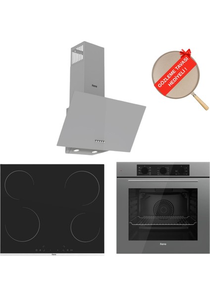 Flowart Monteo Vitroseramik Elektrikli Gri Ankastre Set ( QBL62CPR + MS261 + D088 )