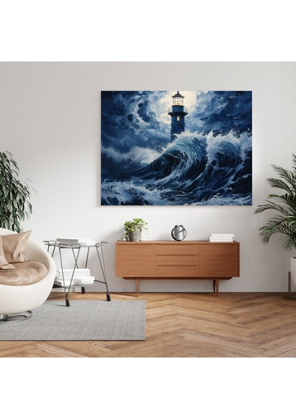 Deniz Feneri Temalı Koyu Mavi Kanvas Tablo fiyatları