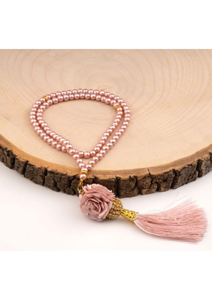 Mini Taşlı Güllü Tesbih Pembe (99LU - 6mm)
