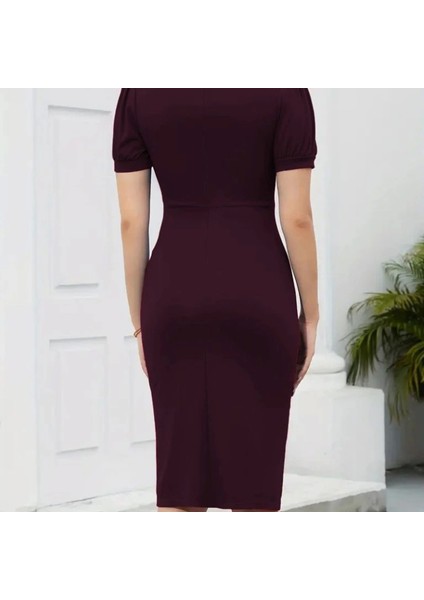 Kadın Kısa Kollu V Yakalı Önden Fırfırlı Ithal Krep Elbise fırsatları