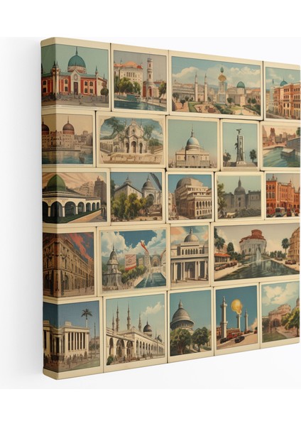 Nostaljik Duvar Dekorasyonu - Farklı Şehirlerden Vintage Kartpostallar - Gezgin Ruhunun Esintisi Kanvas Tablo