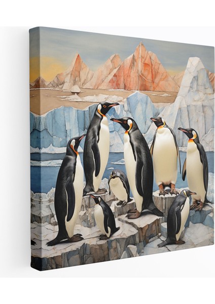 Penguenler Kolaj Kanvas Tablo - Sanatsal Medya Karışımı - Penguen Karışık Medya Kolaj Duvar Sanatı Kanvas Duvar Sanatı