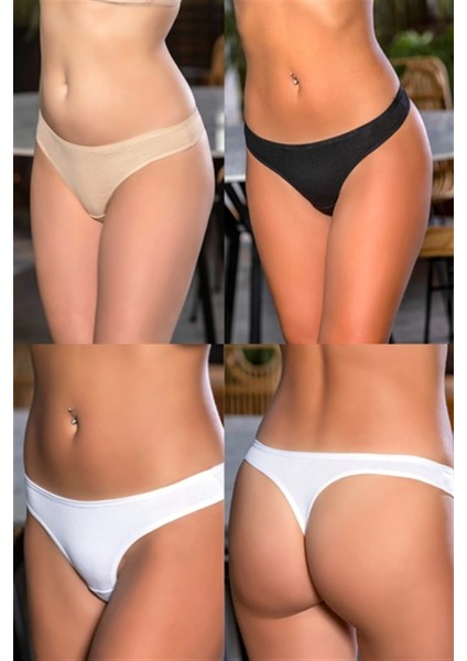 Pamuklu String (Karışık) Siyah-Beyaz-Ten (BRF2962)