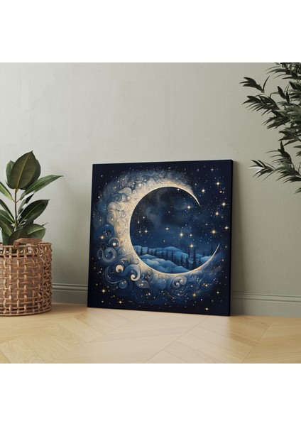 Lacivert Gece Yıldızlı Kanvas Tablo - Lacivert Yıldızlı Gece Duvar Dekorasyonu Duvar Sanatı fiyatları