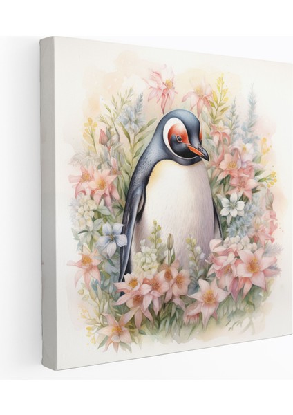 Penguen Duvar Sanatı - Botanik Penguen Cenneti - Penguen Doğadan Esinlenen Bol Çiçekli Duvar Sanatı