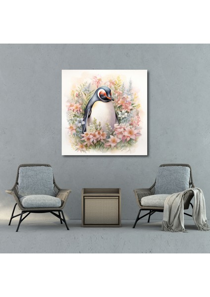 Penguen Duvar Sanatı - Botanik Penguen Cenneti - Penguen Doğadan Esinlenen Bol Çiçekli Duvar Sanatı modelleri