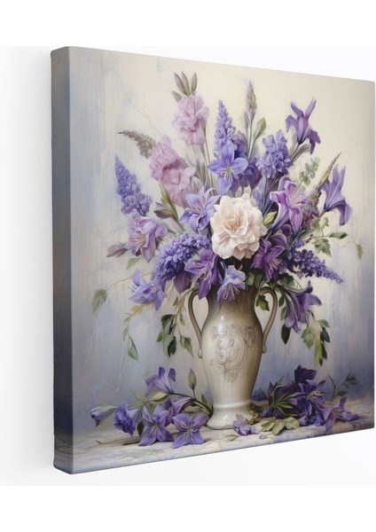 Mor Çiçek Buketi Kanvas Tablo - Mor Kanvas Mor Duvar Dekorasyonu