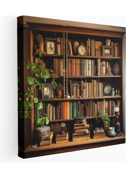 Nostaljik Duvar Sanatı - Vintage Kitaplık Kanvas Tablo - Sevgiyle Anılan Kitaplar Kanvas Tablo