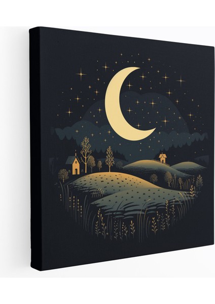 Çocuk Odası Ay Işığında Kanvas Tablo - Çocuk Odası Minimalist Tasarım Duvar Dekorasyonu Kanvas Duvar Sanatı