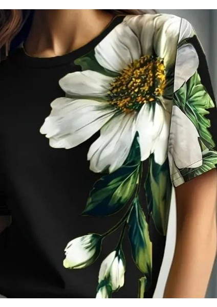 Kadın Kısa Kollu Bisiklet Yaka Çiçek Baskılı Süprem Bluz fiyatları