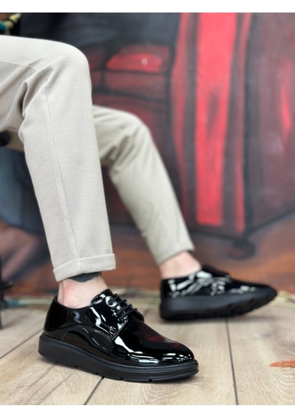 BA0003 Bağcıklı Klasik Siyah Siyah Taban Rugan Yüksek Taban Casual Erkek Ayakkabı modelleri