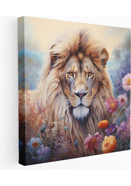 Pastel Duvar Dekorasyonu - Aslan Portre Kanvas Tablo Baskı - Pastel Aslan Portre Ev Dekorasyonu